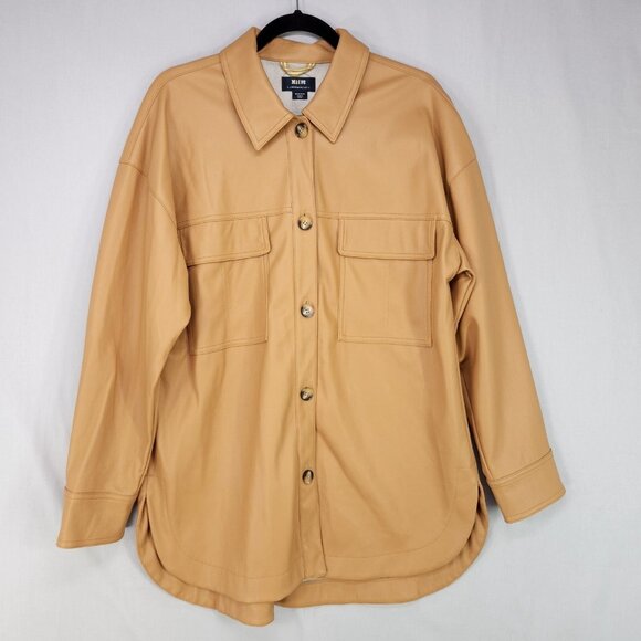 Anthropology Maeve Shirt Jacket Faux Leather Size Medium Button Up Front Pockets - Picture 2 of 13